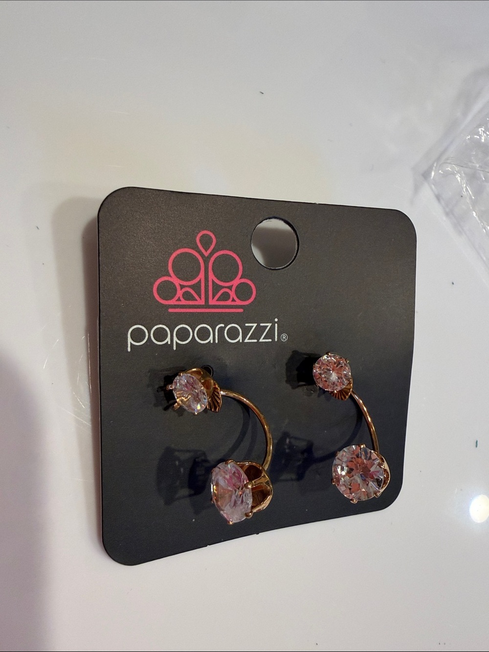 paparazzi Rose Gold Double-Ended Earrings with Pink Crystals